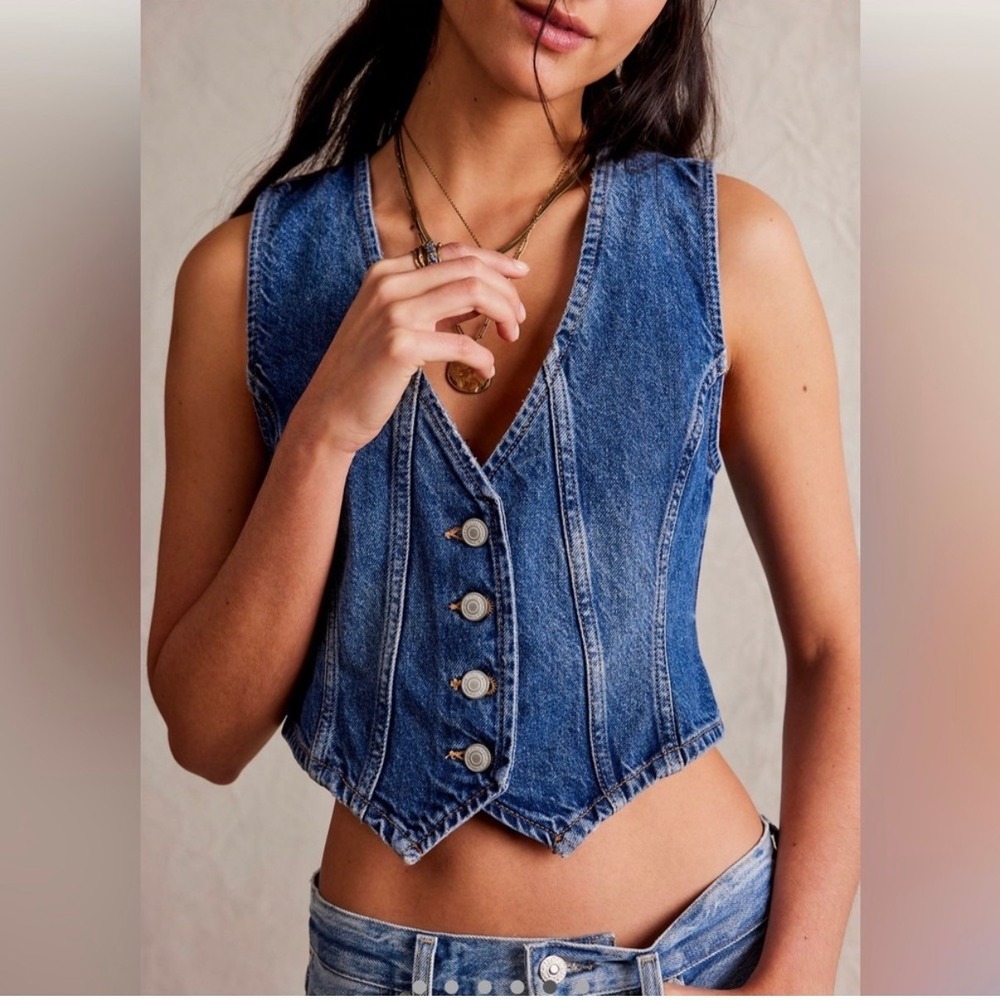 Free People We The Free Tate Denim Vest Western Y2K 90s Festival Size Small